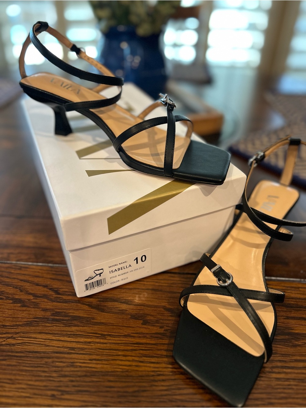 Vaila Isabella Black Strappy Mid Heel Sandals